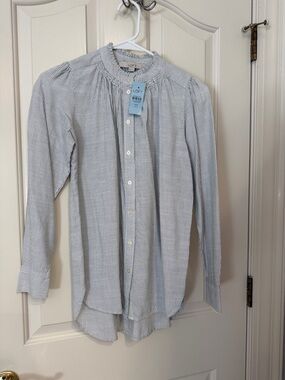 NWT XXSP LOFT Black and White Striped Button-Down Collarless Shirt